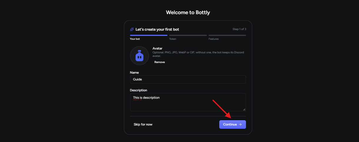 Bottly first bot onboarding setup